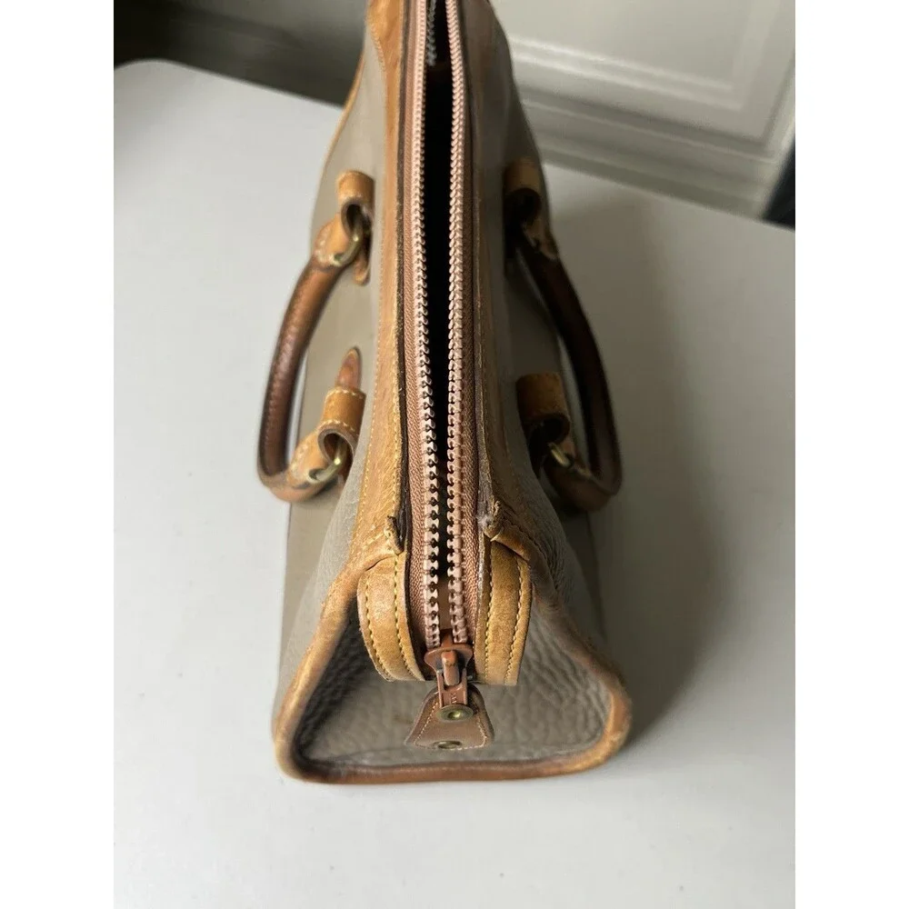 Vintage Dooney & Bourke All-Weather Leather Pebbled Satchel in Taupe and Brown